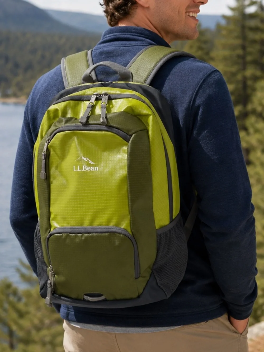 L.L.Bean Backpack Bookbag Green Gray Travel School Hiking